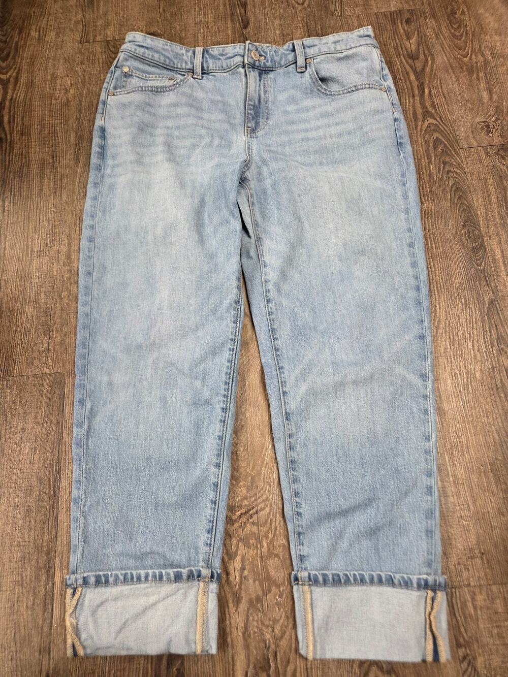 Talbots Everyday Relaxed Jeans Selene Wash Cuffed Stretch Size 10 Denim Crop